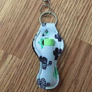 Cactus Pattern Lip Balm Holder Keychain